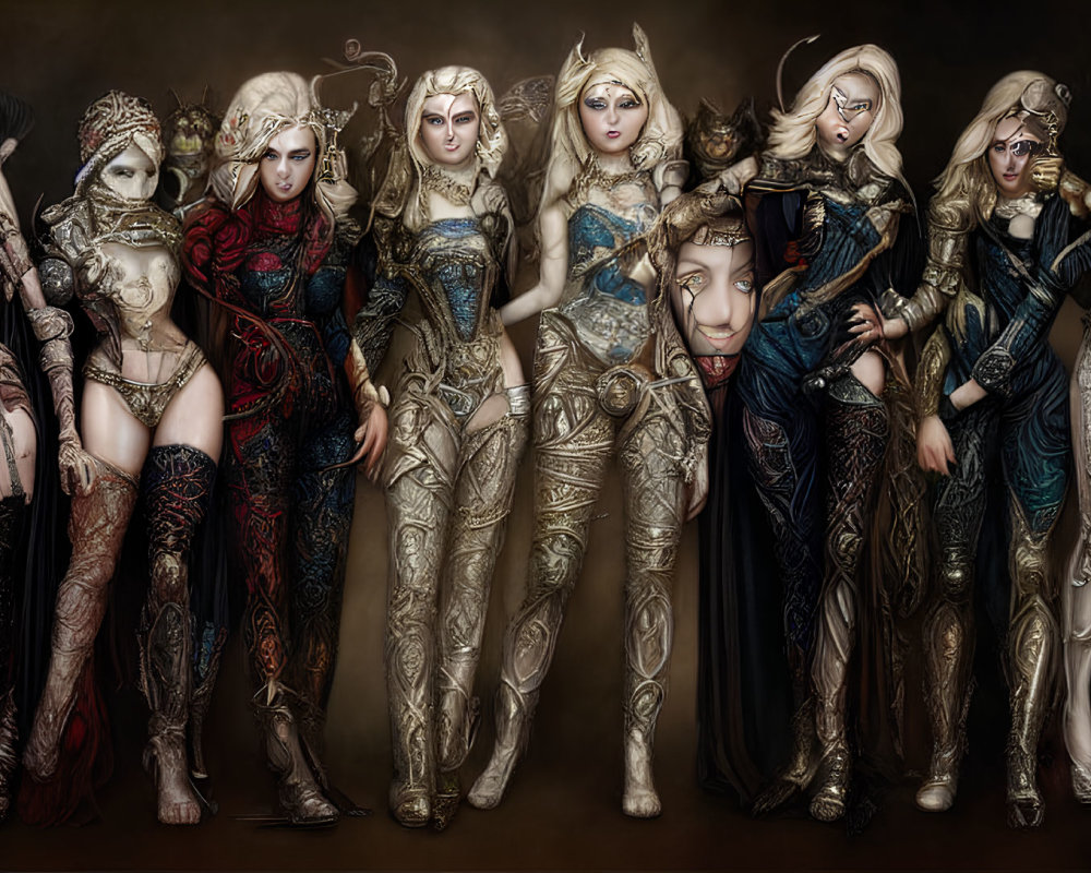 Nine Fantasy-Inspired Women in Elaborate Costumes with Mystical Designs