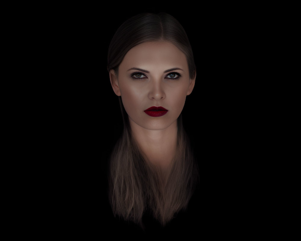 Portrait of a Woman with Sleek Hair and Bold Red Lips