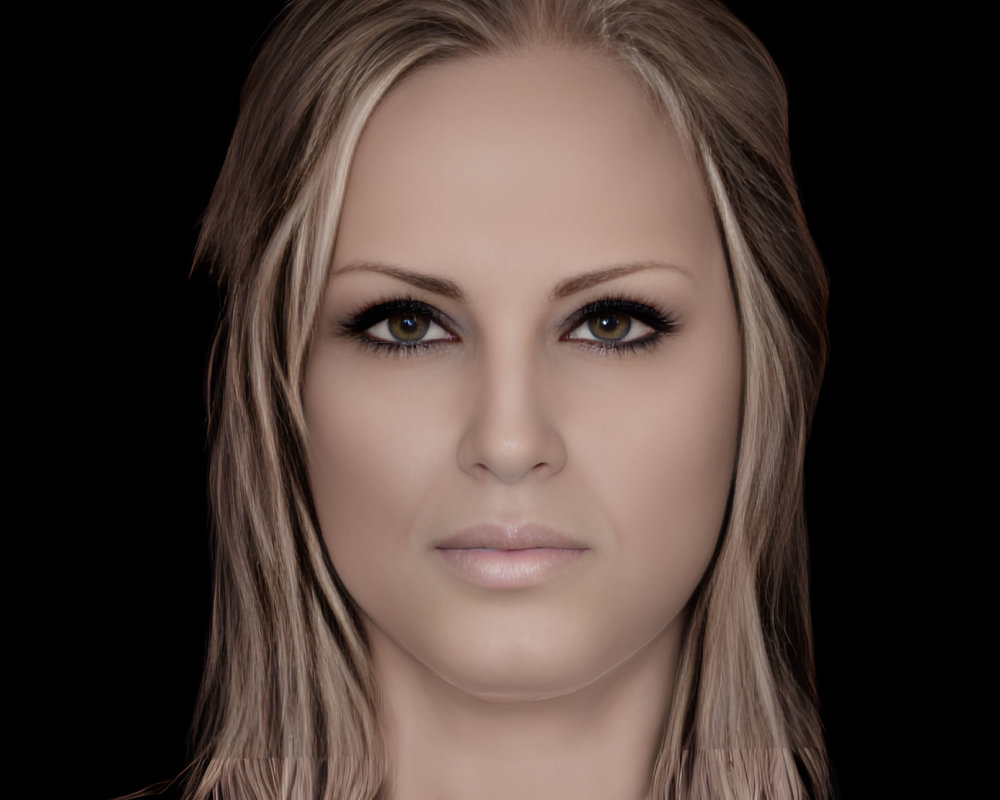 Blonde Woman 3D Portrait with Brown Eyes