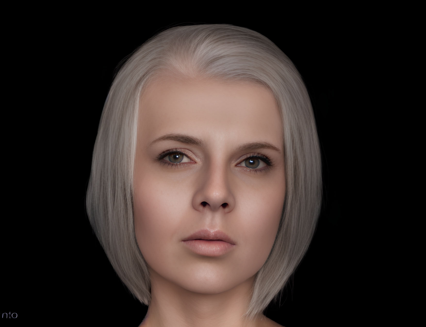 Woman with Short Platinum Blonde Hair in Neutral Expression Portrait