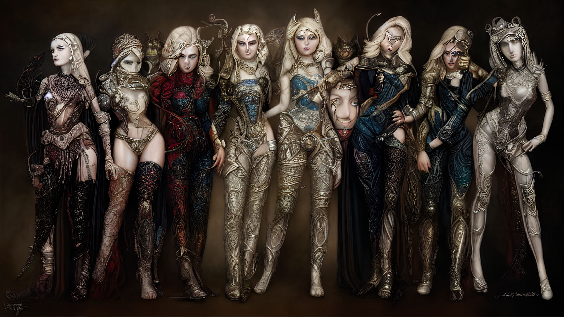 Nine Fantasy-Inspired Women in Elaborate Costumes with Mystical Designs