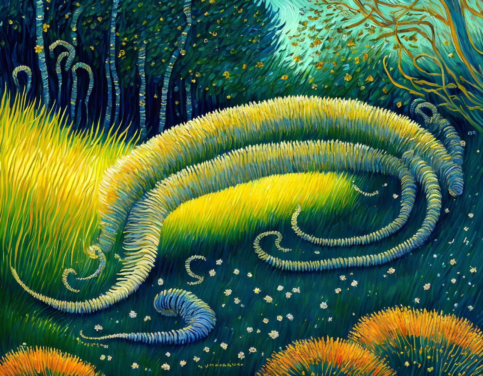 Colorful Serpent-Like Creature in Fantasy Landscape