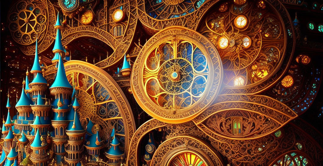 Intricate Fantasy Castle with Stained Glass in Steampunk Setting