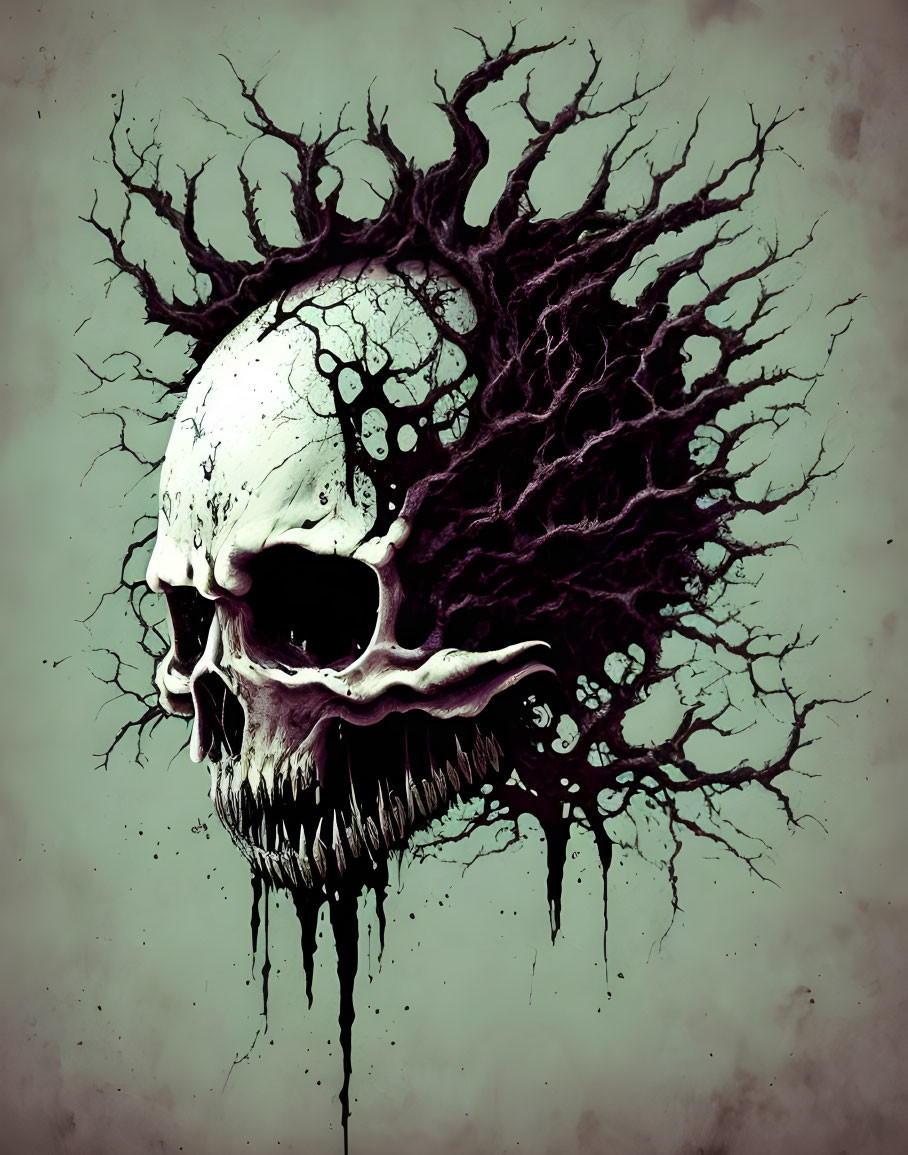 Skull with Branches on Grunge Background Artwork