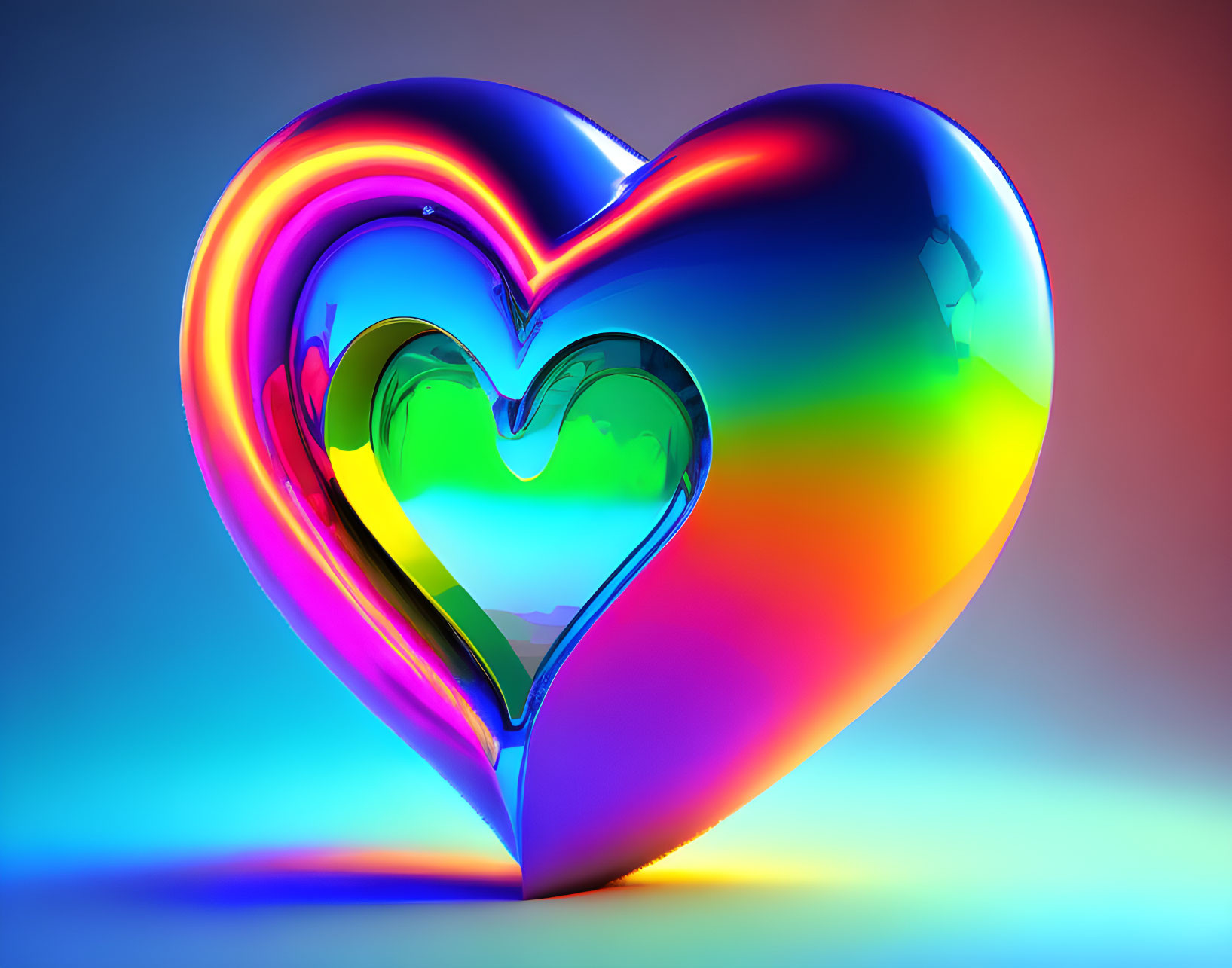 Colorful Rainbow Heart 3D Artwork on Gradient Background