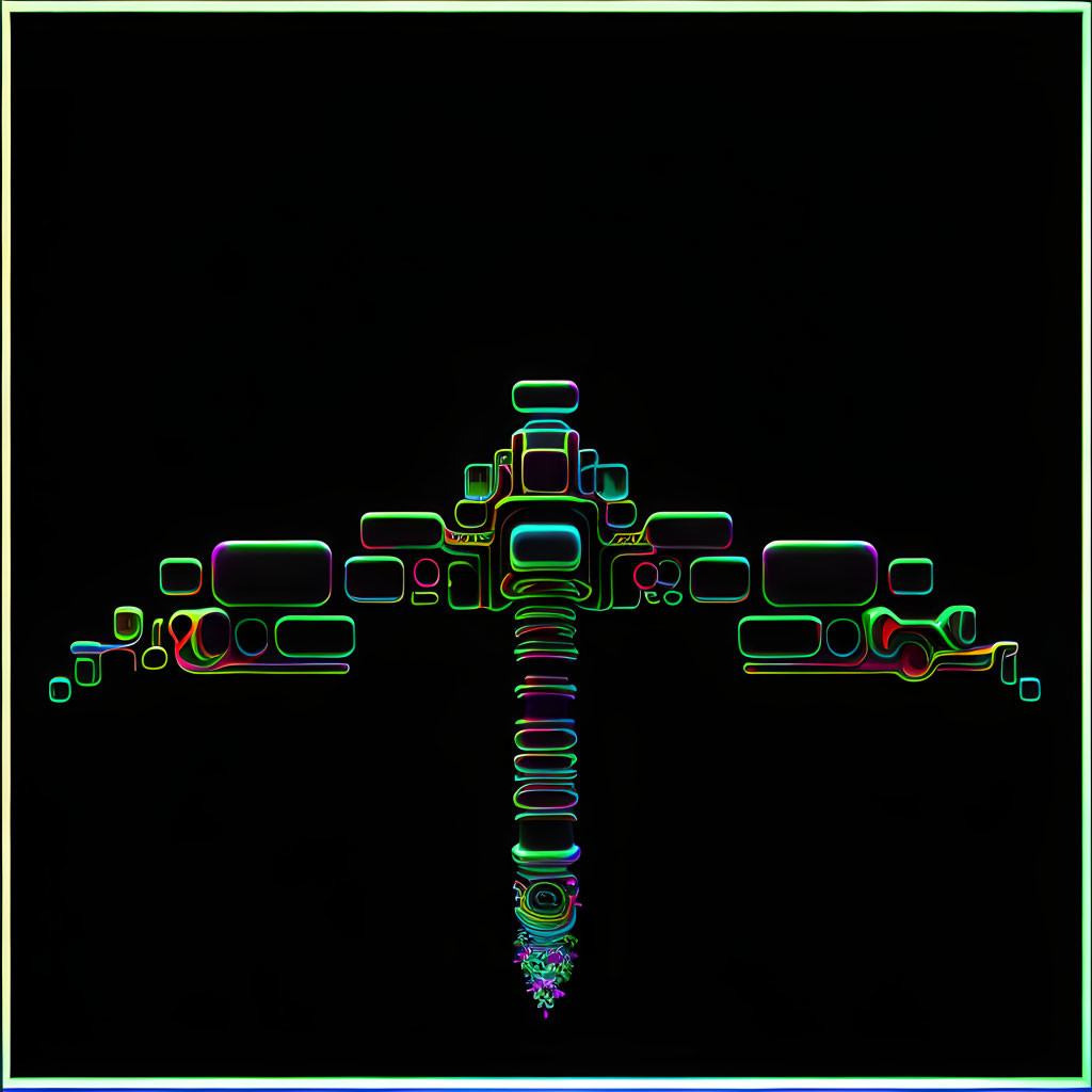 Abstract Neon Glow Symmetrical Cross Pattern on Black Background