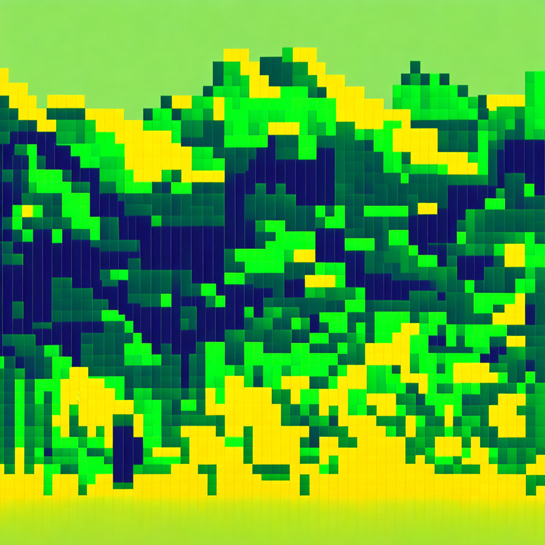 Green Forest Pixel Art with Yellow Sky