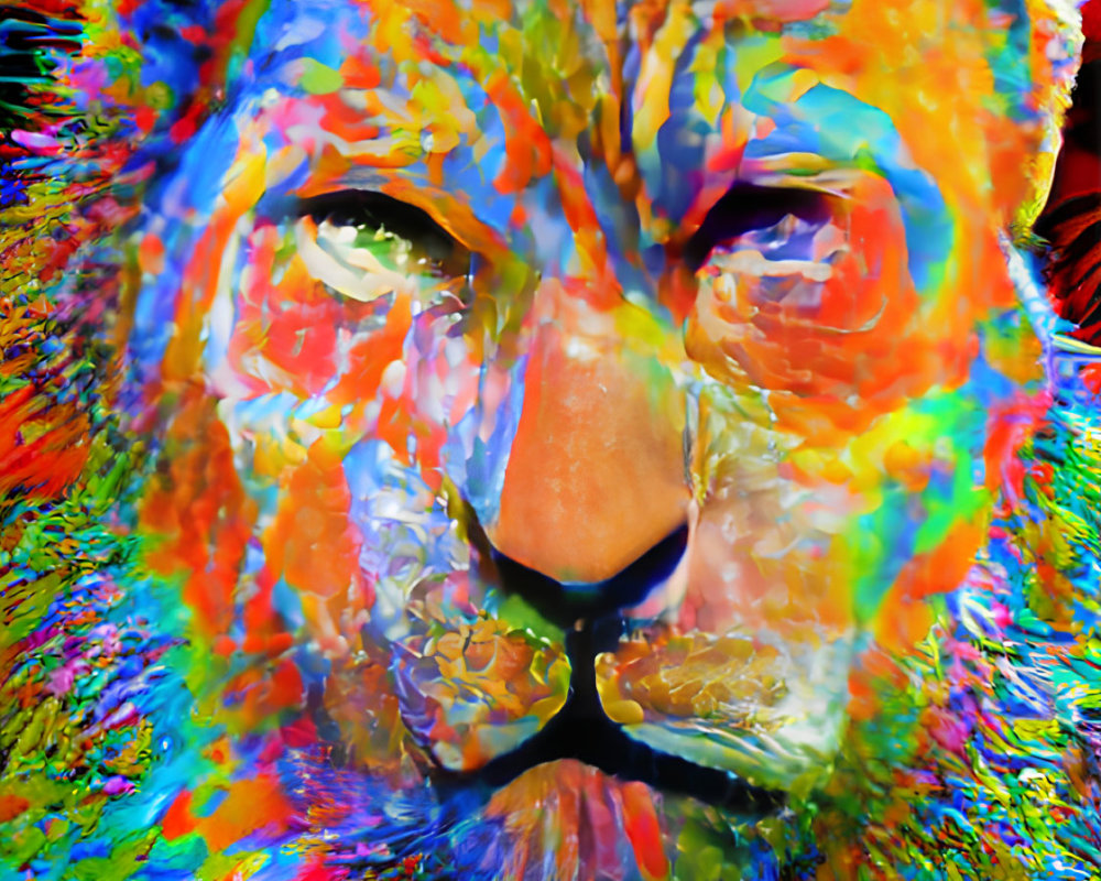 Colorful Abstract Art Lion with Intense Hues on Face