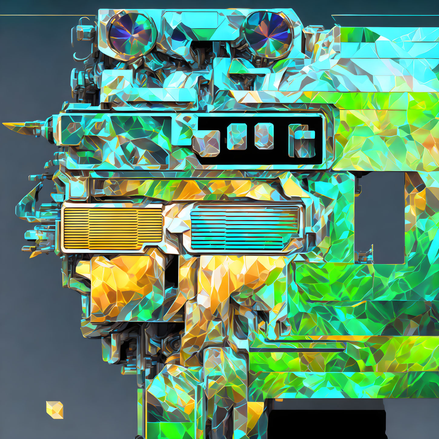 Colorful Crystalline Structure Resembling Futuristic Firearm