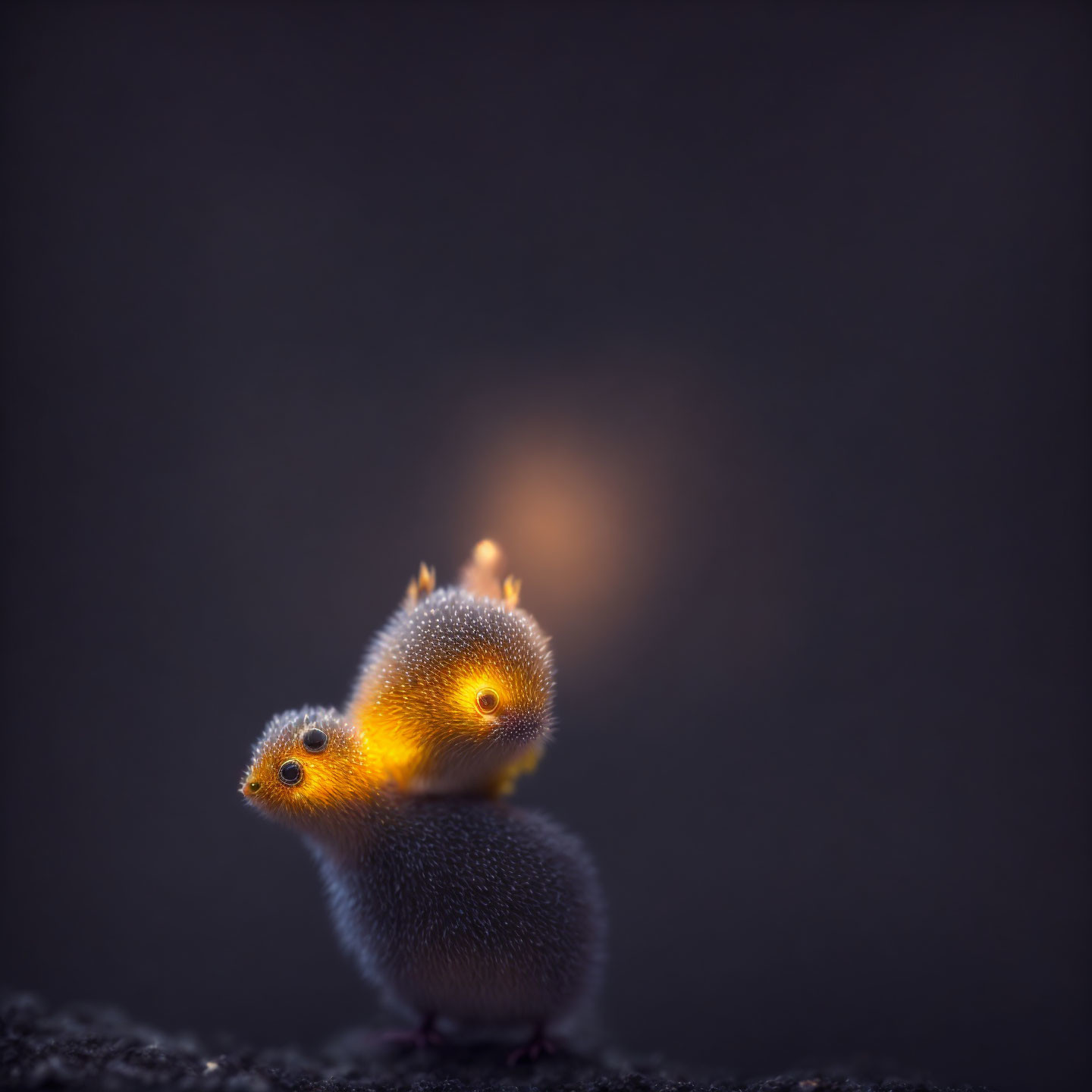 Small creatures with fiery tails on dark background