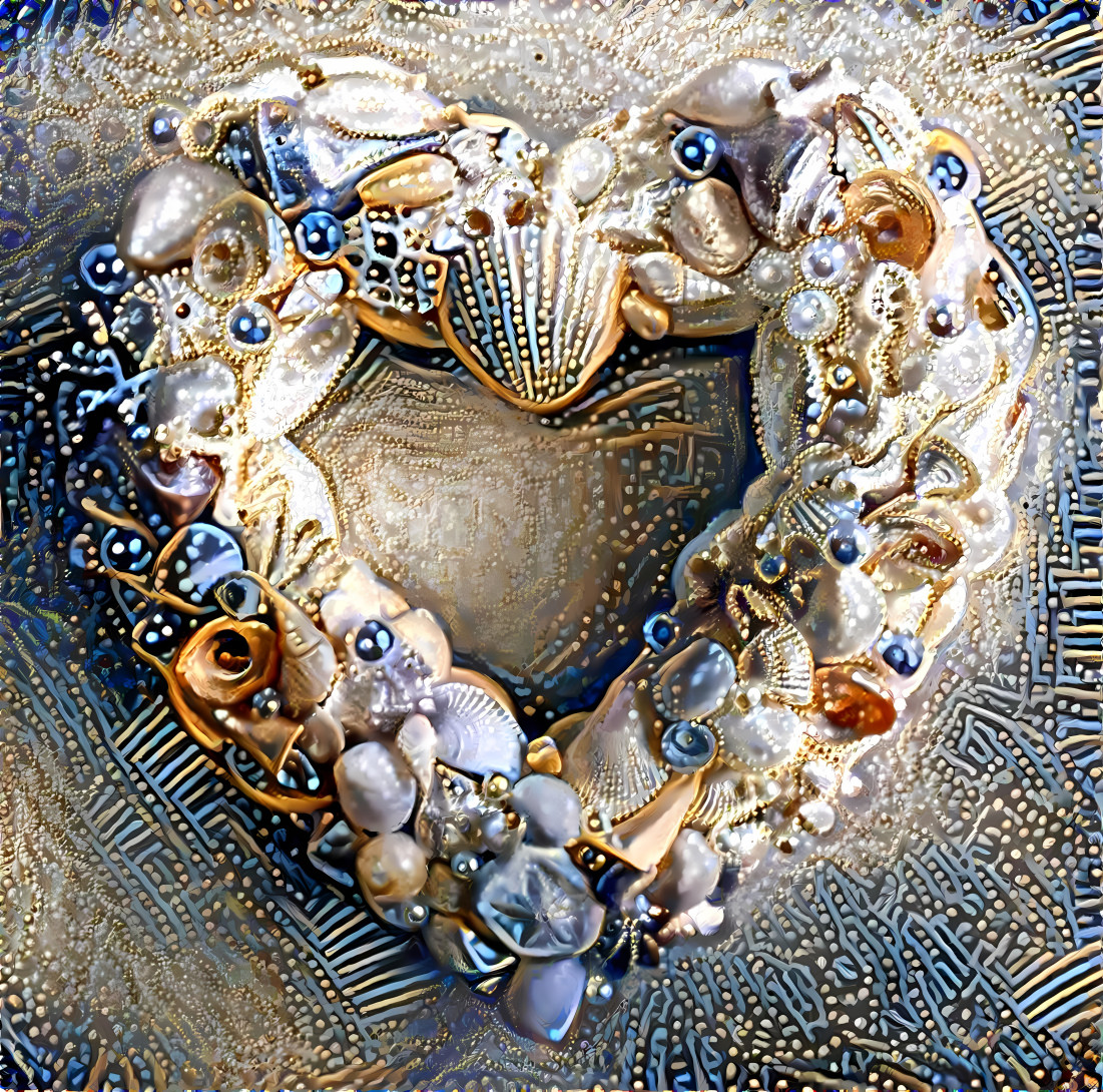 Heart with pearls and shells