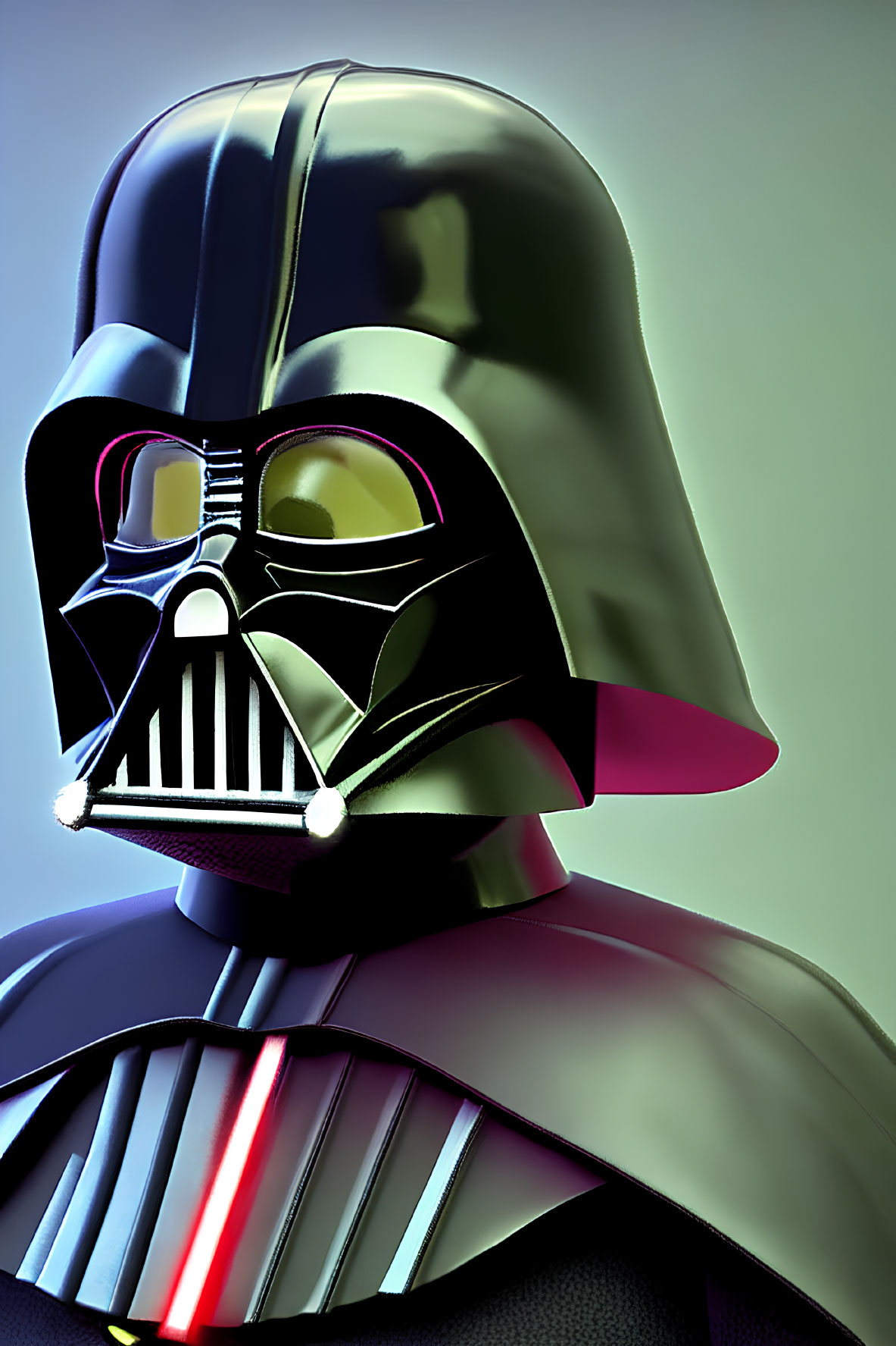 Detailed close-up of colorful reflection on Darth Vader helmet