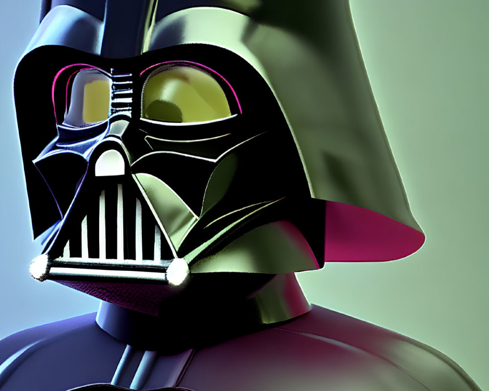 Detailed close-up of colorful reflection on Darth Vader helmet