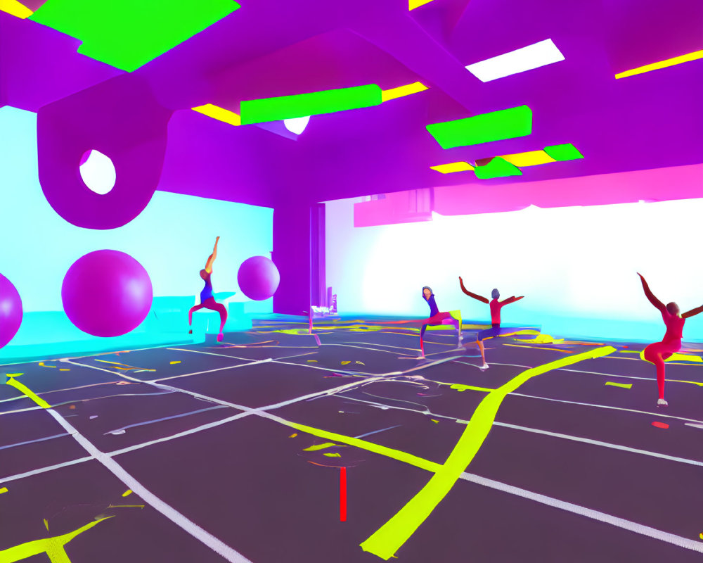 Colorful Virtual Reality Exercise Space with Yoga Avatars and Geometric Designs