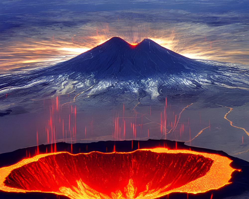 Detailed Cross-Section of Volcano's Magma Chamber, Conduit, Lava, and Ash