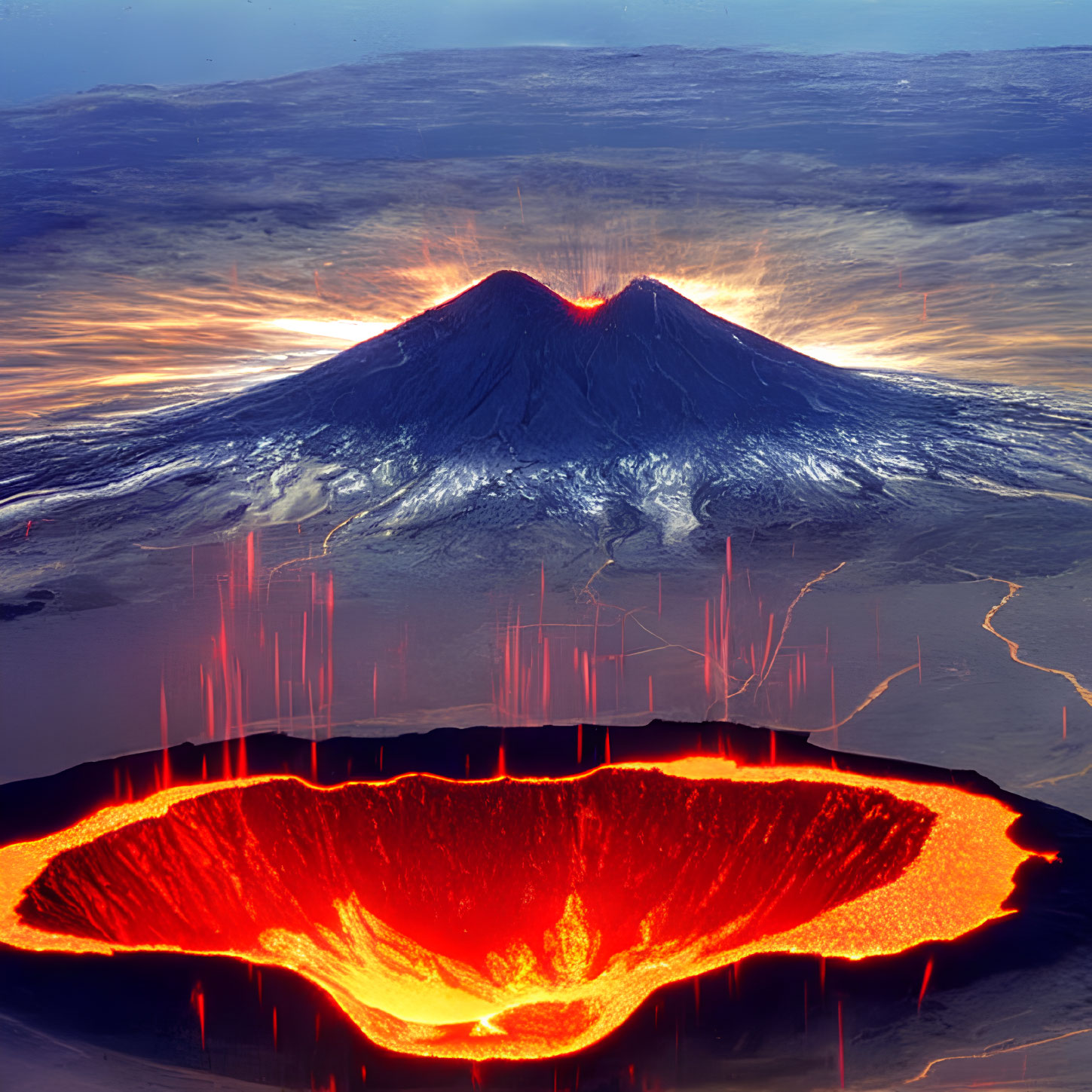 Detailed Cross-Section of Volcano's Magma Chamber, Conduit, Lava, and Ash