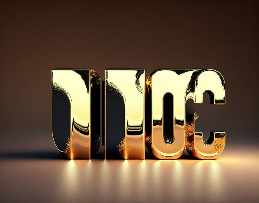Golden 3D "NICE" Text on Reflective Surface in Warm Background