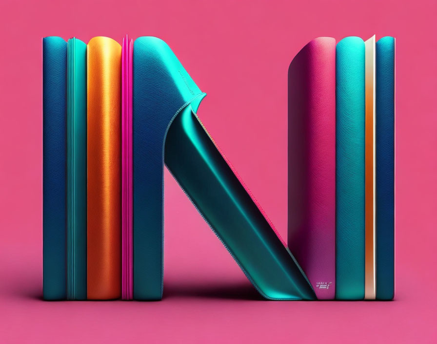 Colorful Hardcover Books Creating Bridge on Pink Background