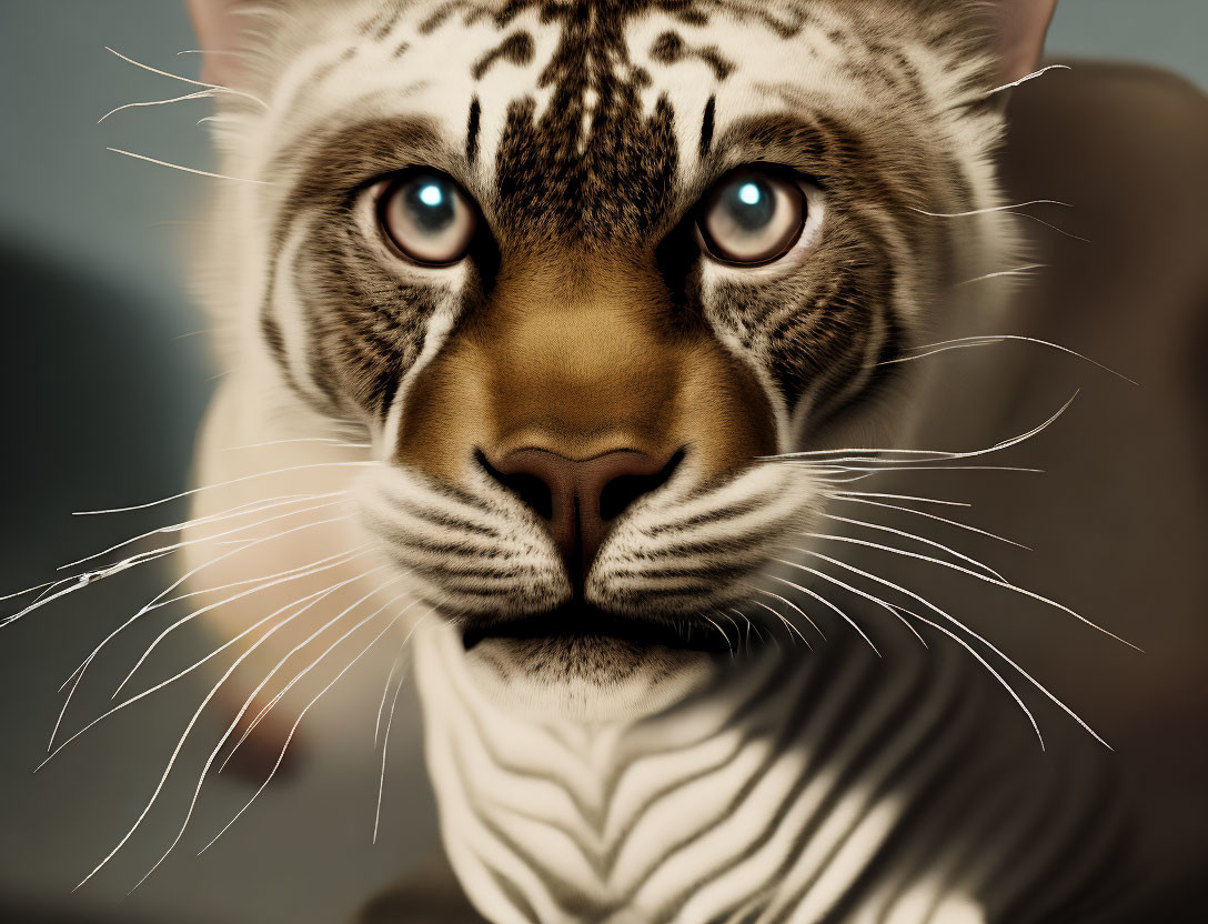 White Tiger with Blue Eyes and Black Stripes in Close-up Shot