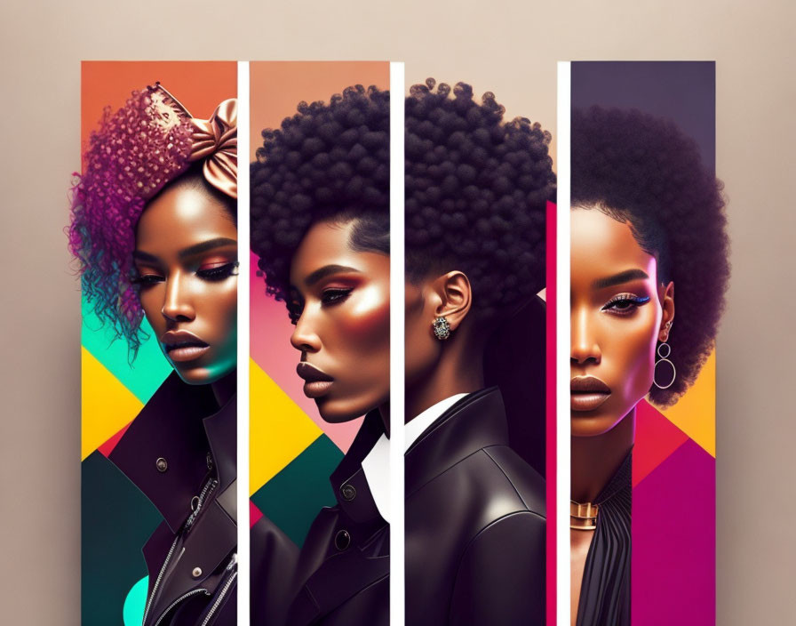 Stylized African women in digital art with vibrant colors