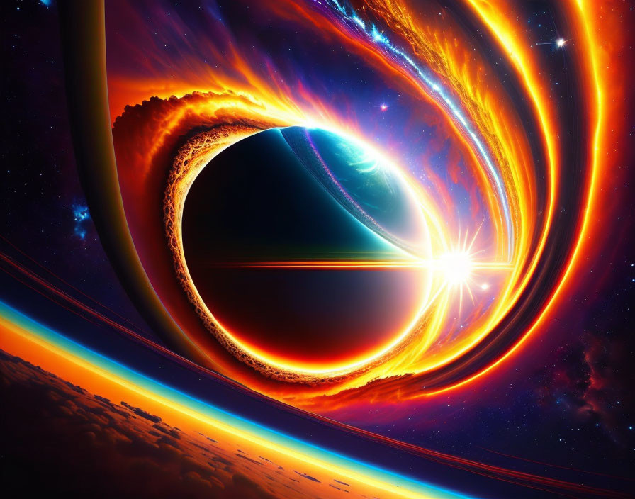 Planet with Fiery Ring Eclipsing Star in Sci-Fi Scene