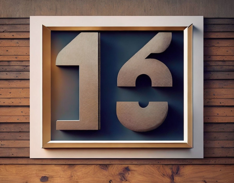 Number 13 Relief Displayed on Textured Dark Background Mounted on Wooden Wall