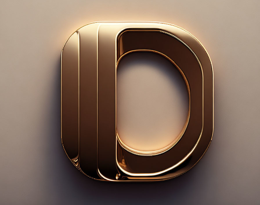 Metallic 3D Uppercase Letter "D" in Bold Font with Reflective Gold