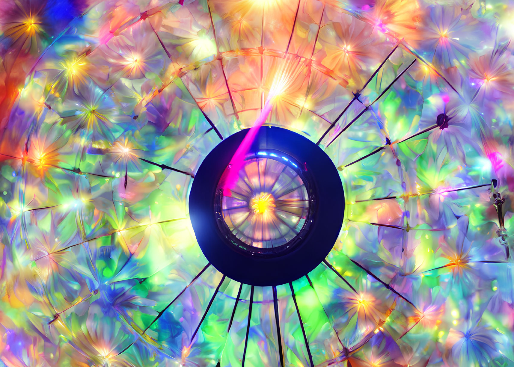 Colorful Close-Up of Luminous Ferris Wheel with Starburst Effects