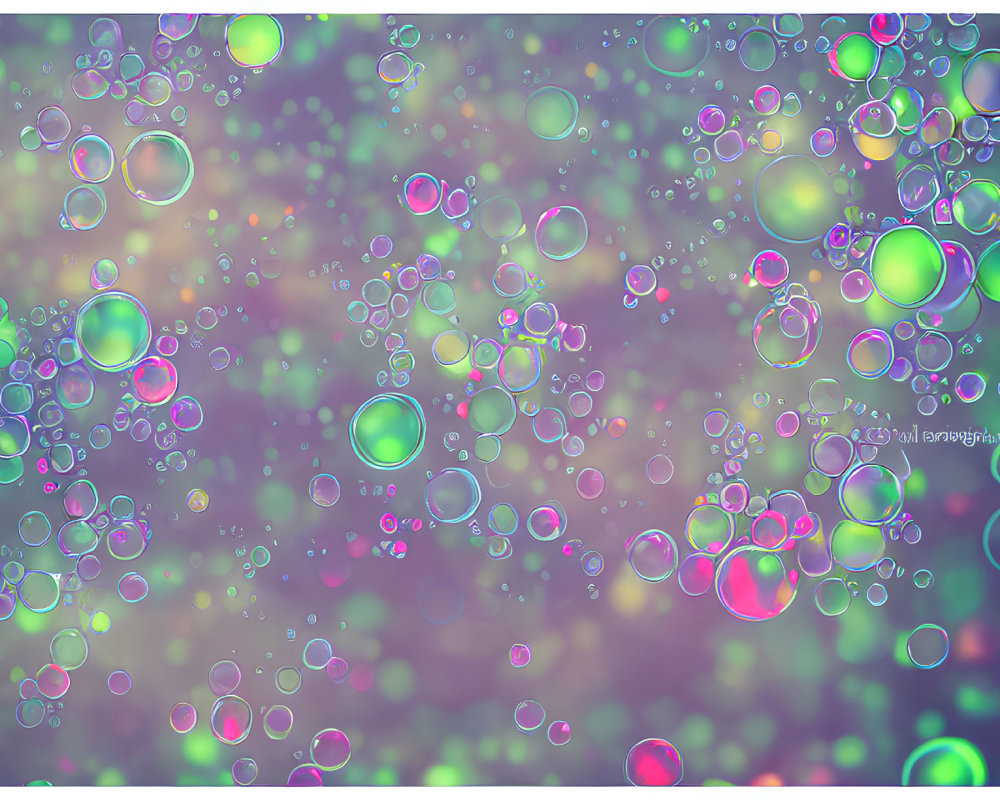 Vibrant soap bubbles on soft-focus multicolored backdrop