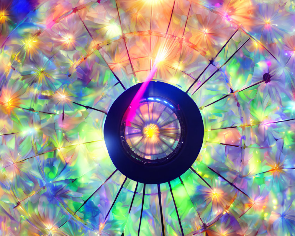 Colorful Close-Up of Luminous Ferris Wheel with Starburst Effects