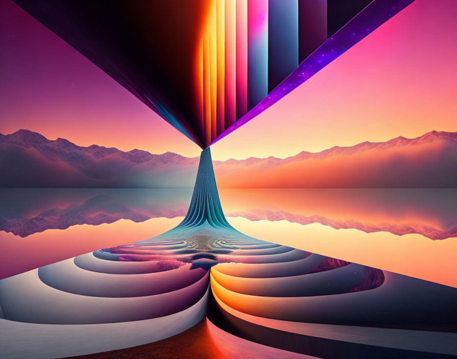 Symmetrical Abstract Landscape with Sunset Mountain Range