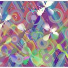 Vibrant abstract art with glowing orbs on pastel background