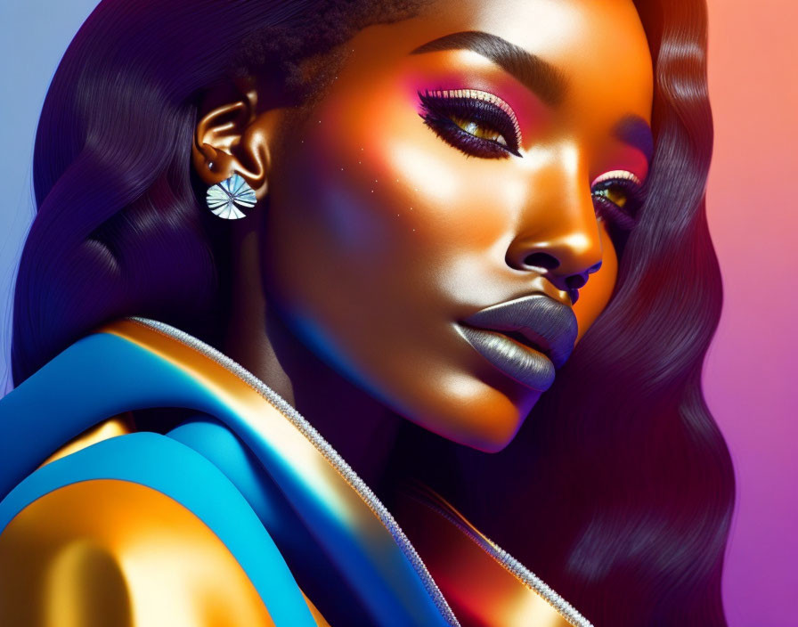 Vibrant makeup and metallic accessories in stylized portrait