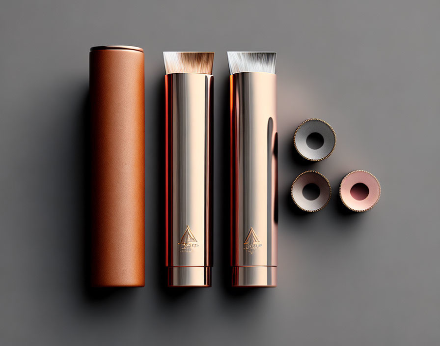 Luxurious Cosmetic Products: Bronzed Finish, Cylinder, Brush, Two-Cap Tube