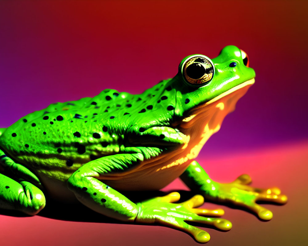 Colorful Green Frog on Purple-Red Gradient Background