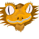 Yellow Dragon Face with Spiky Edges and Friendly Expression on White Background