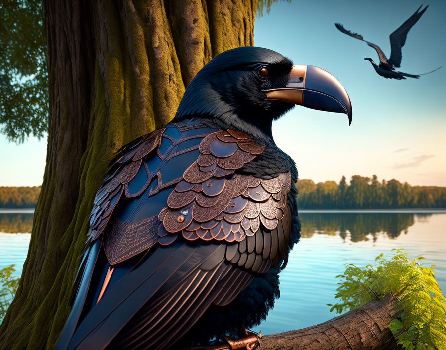 Detailed Image of Mechanical Bird Perched on Branch with Natural Background