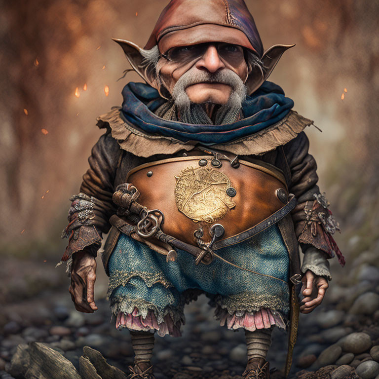 Elderly gnome illustration with long beard and fantasy attire