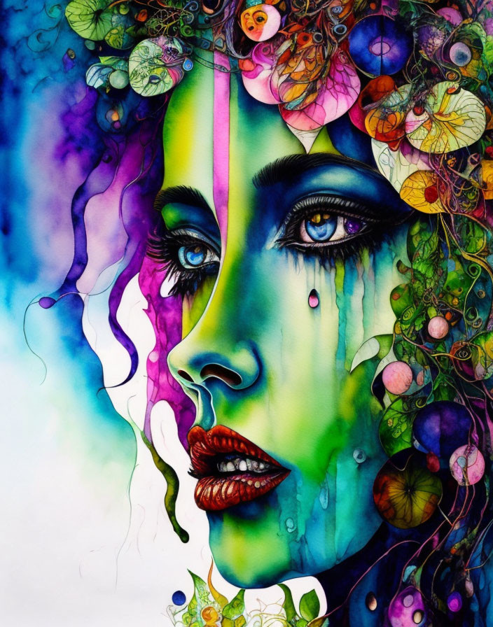 Abstract Woman's Face Artwork with Vibrant Colors