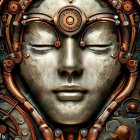 Steampunk-inspired digital artwork of a woman's face with cosmic texture