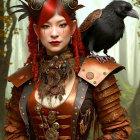 Steampunk-themed woman with top hat and raven.