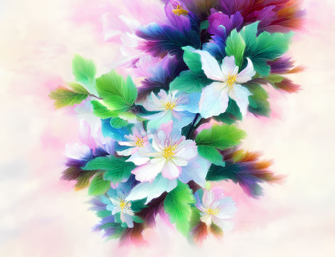 Colorful Flowers Digital Painting with Dreamy Background