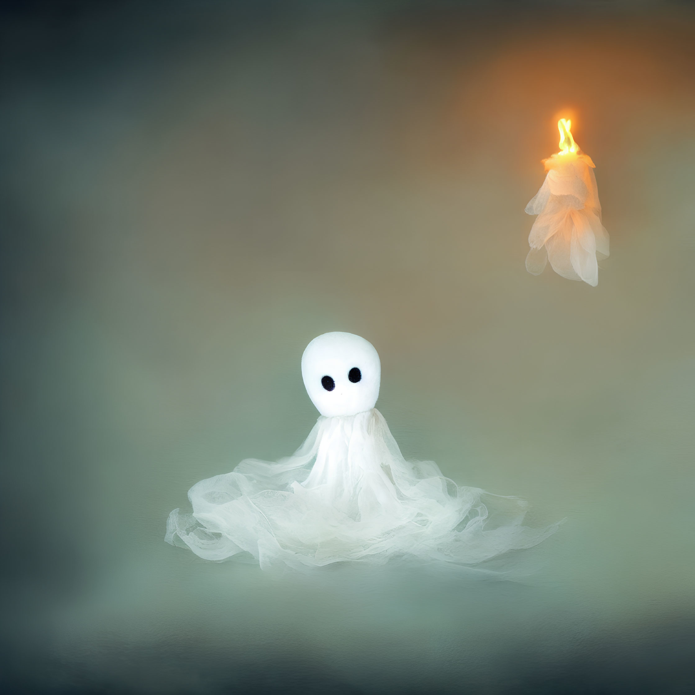 Fabric Ghost with Large Black Eyes and Flame Element