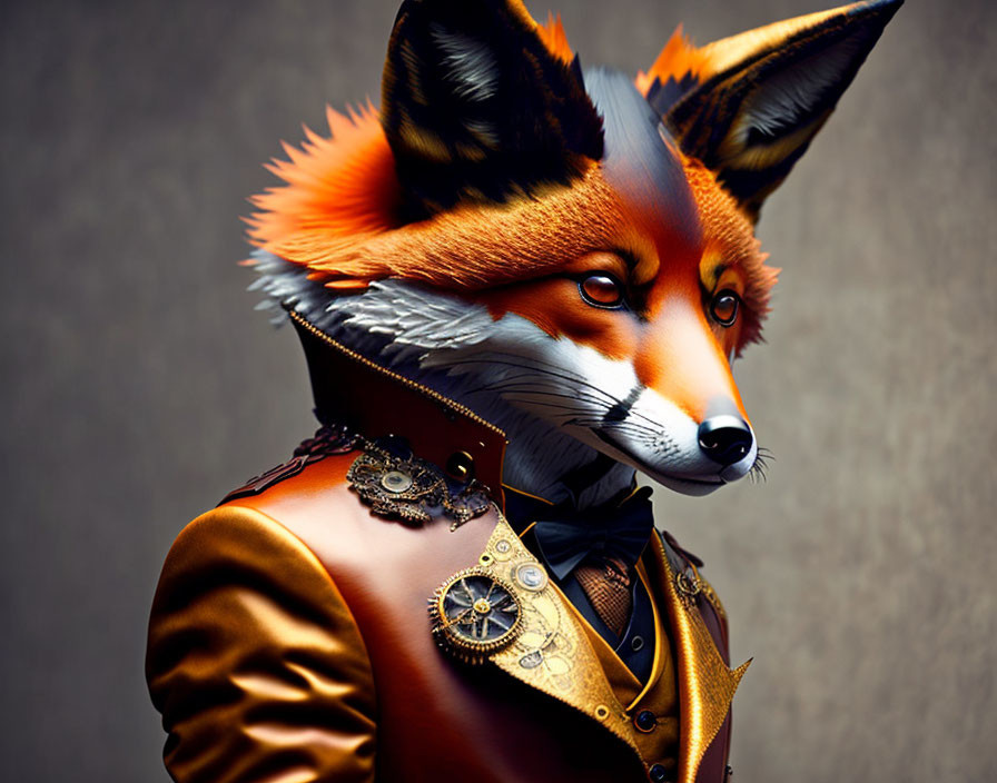 Elaborate Fox Head Costume Portrait with Steampunk Outfit