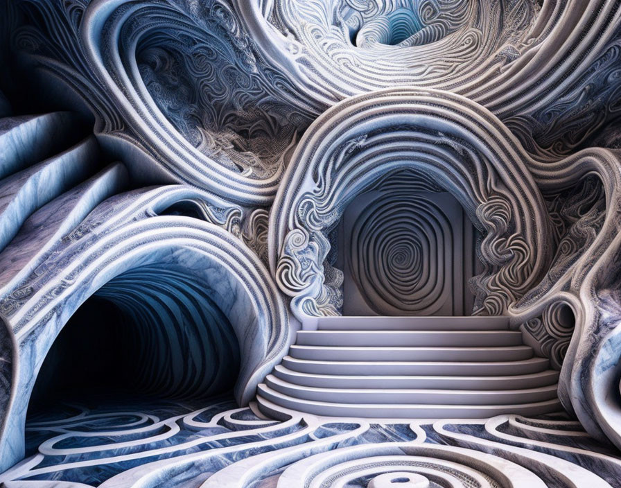 Abstract Interior Art: Swirling Patterns in Cool Blue Palette