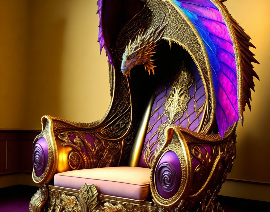 Intricate Golden Throne with Dragon Backrest