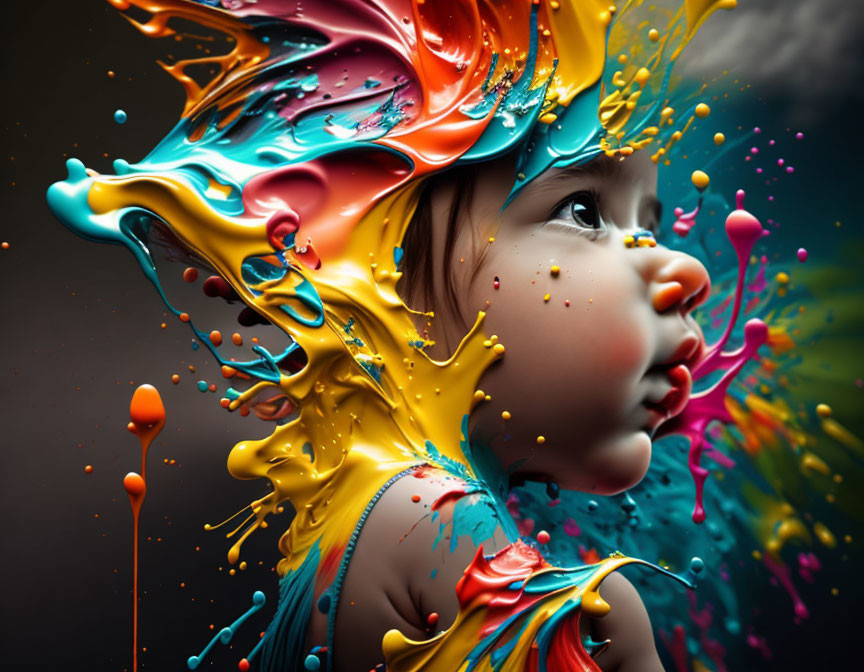 Colorful Abstract Profile of a Child with Swirling Paint Effects