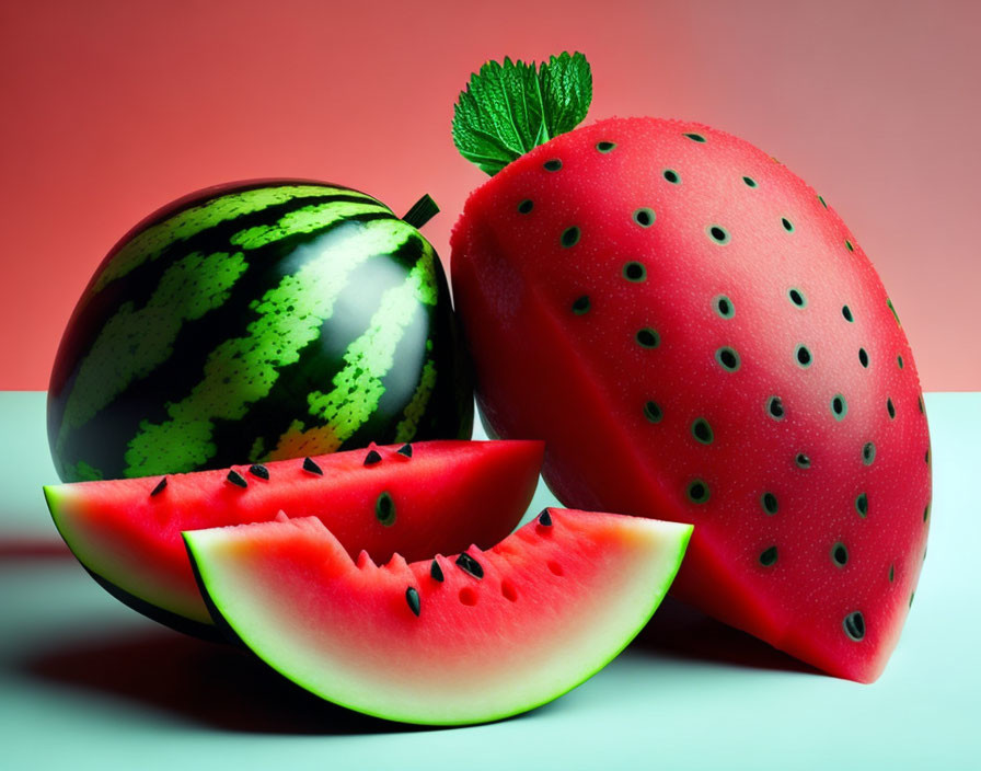 Watermelon Slice with Mint Leaf on Pastel Background