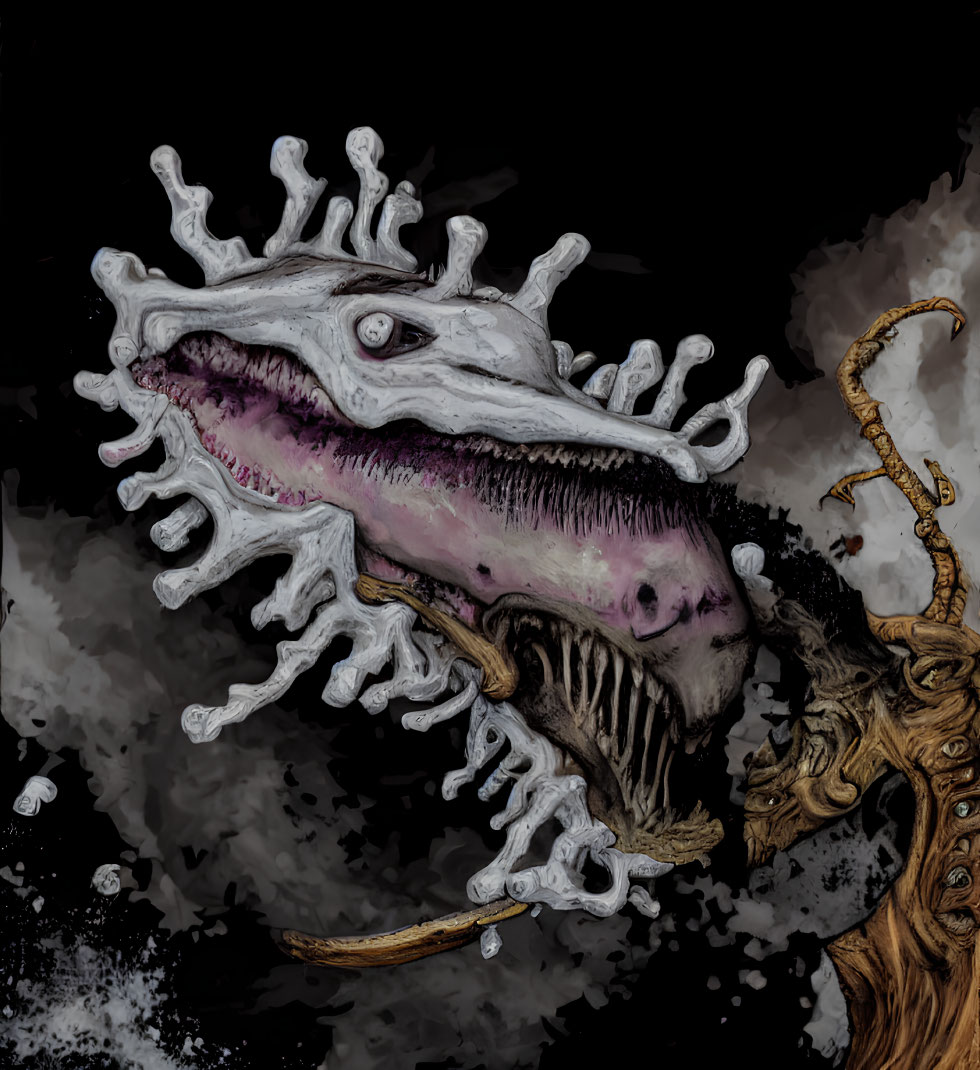 Surreal creature with gaping maw, tentacles, and single eye in dark background