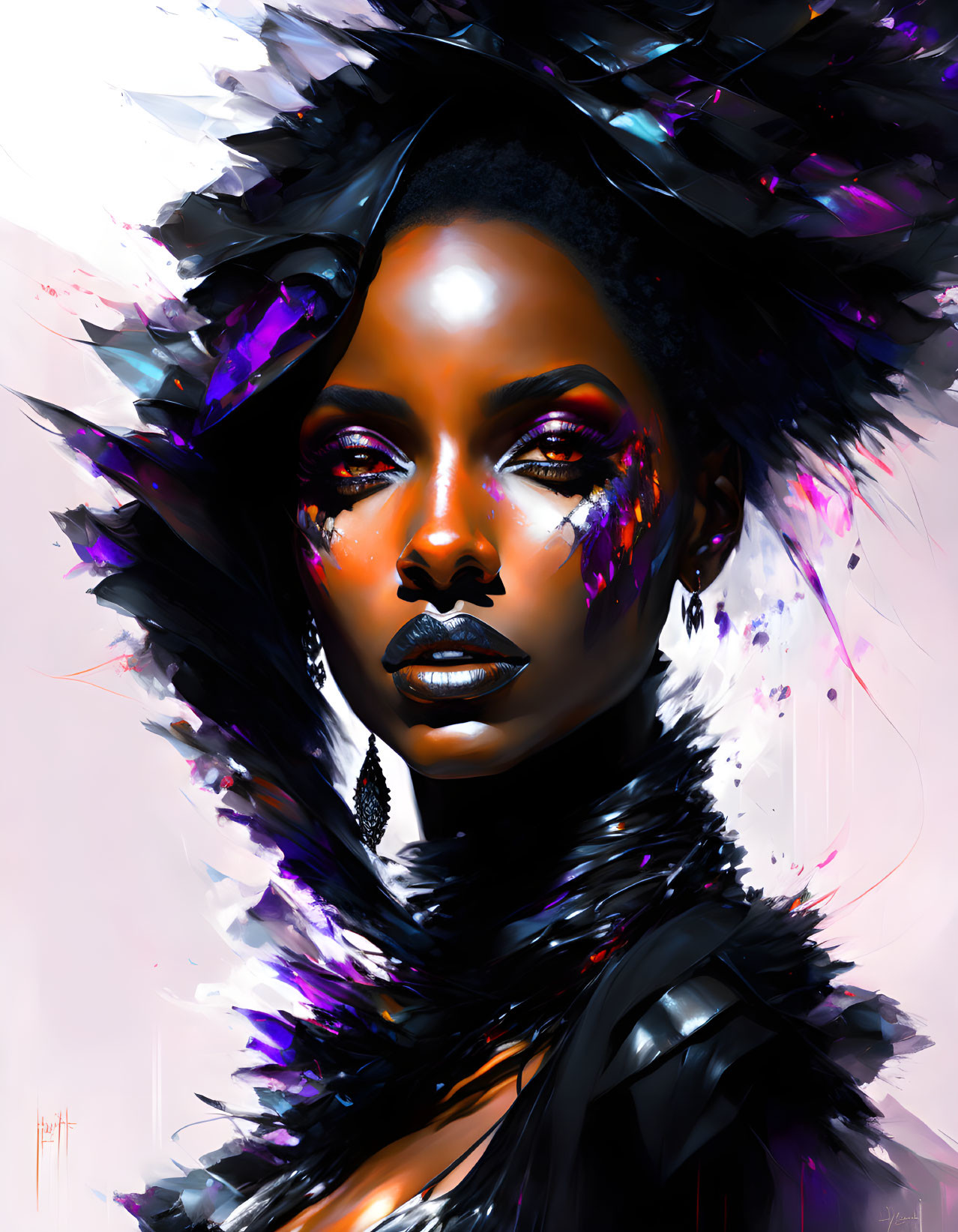 Vivid makeup digital portrait with dynamic brush strokes